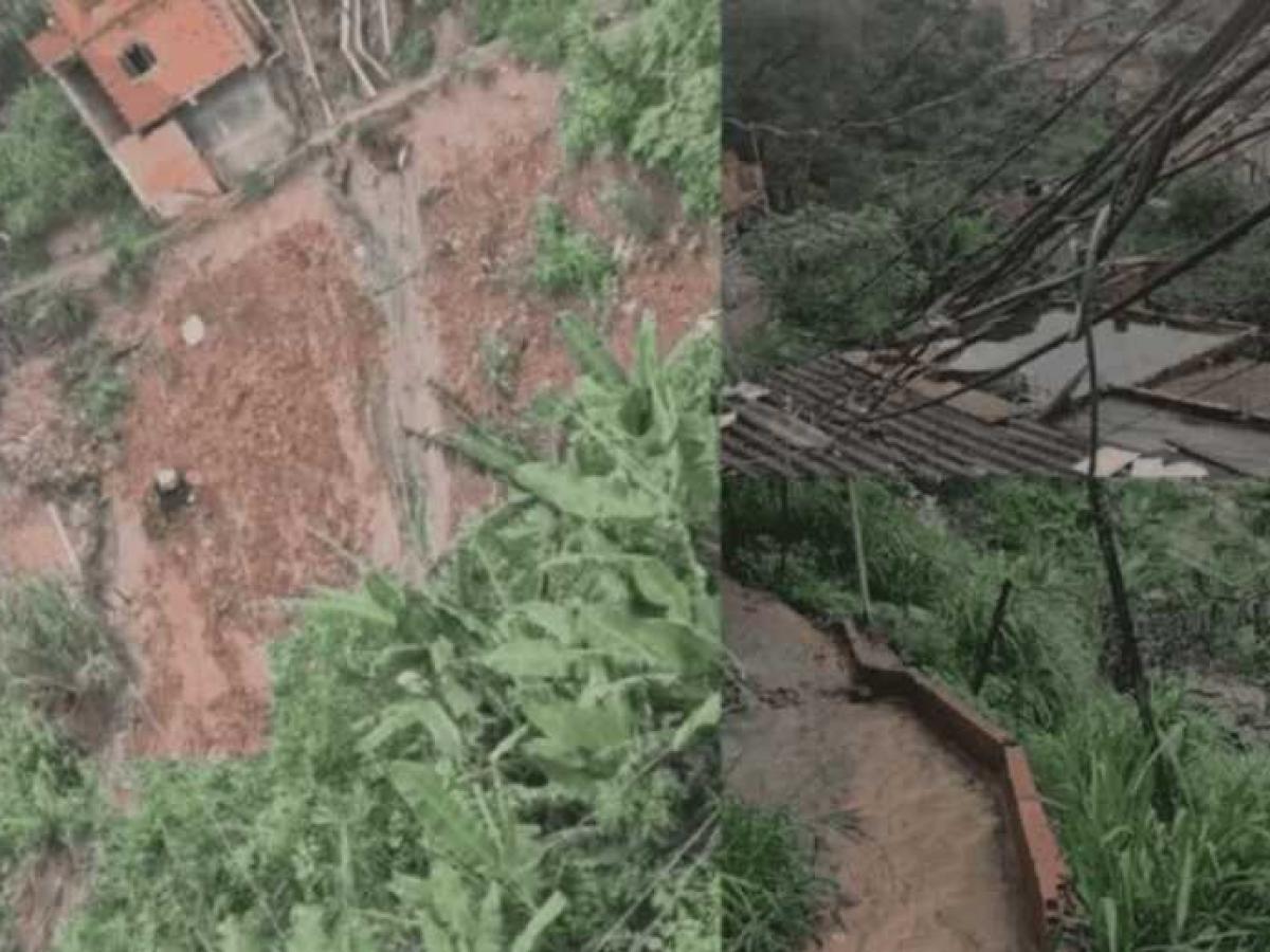 Cinco residências foram afetadas no Morro do Socó em decorrência de deslizamento provocado pela intensa chuva que caiu naquela região